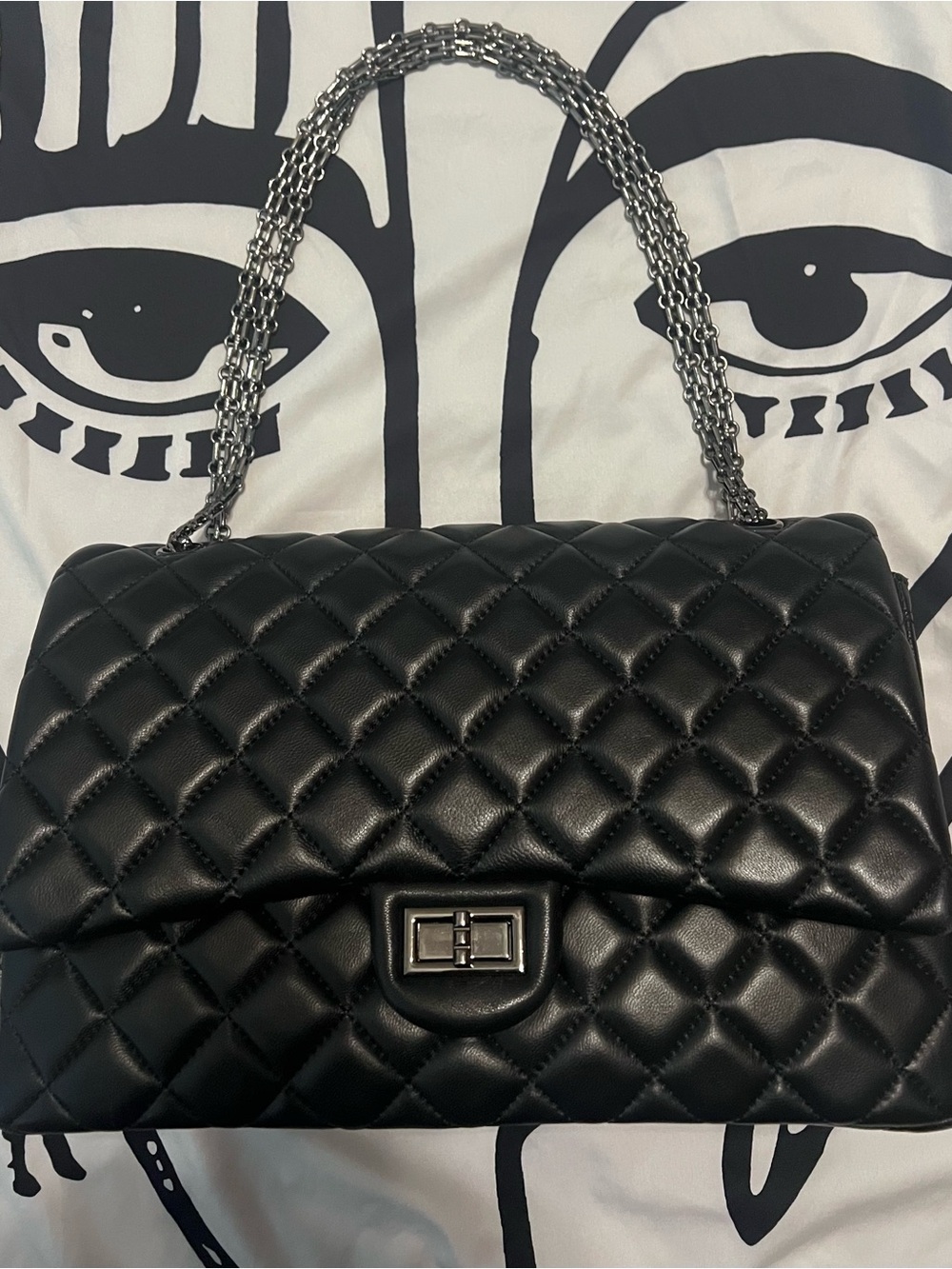 Leather Classic Quilted Black Shoulder Bag with Chain Strap